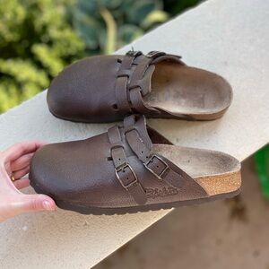 Birkenstock Slip on Shoes Birkis Camden Brown Leather Clogs size 7 Narrow EU 38